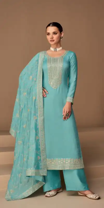 Sky Blue Vichitra Embroidery Stone Work Salwar Suit