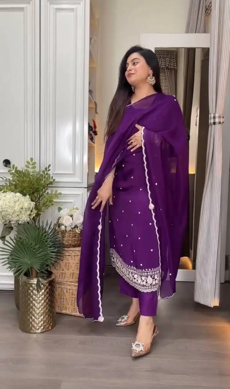 DC 98 Purple Color Chinon Silk Sawlar Suit with Embroidery Work. Exclusive Offer ₹1799. Delivery 4-6 Working Days. Shop now. | Jump Suits, Salwar suit, Casual Suits, Creative suits, Designer Suits, Palazzo Suits, Party Wear Suits, Patiala Suits, Straight Suits