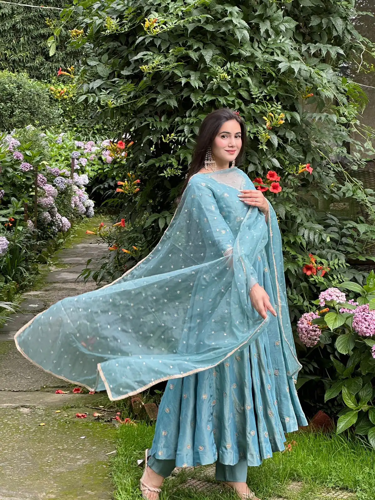 SSR 524 Sky Blue Color Vichitra silk Gown with Bead Work & Lace Work. Now at just ₹1999. Delivery 4-6 Working Days. Shop now. | Gowns, Bollywood Gowns, Creative Gowns, Designer Gowns, Embroidered Gowns, Party Wear Gowns