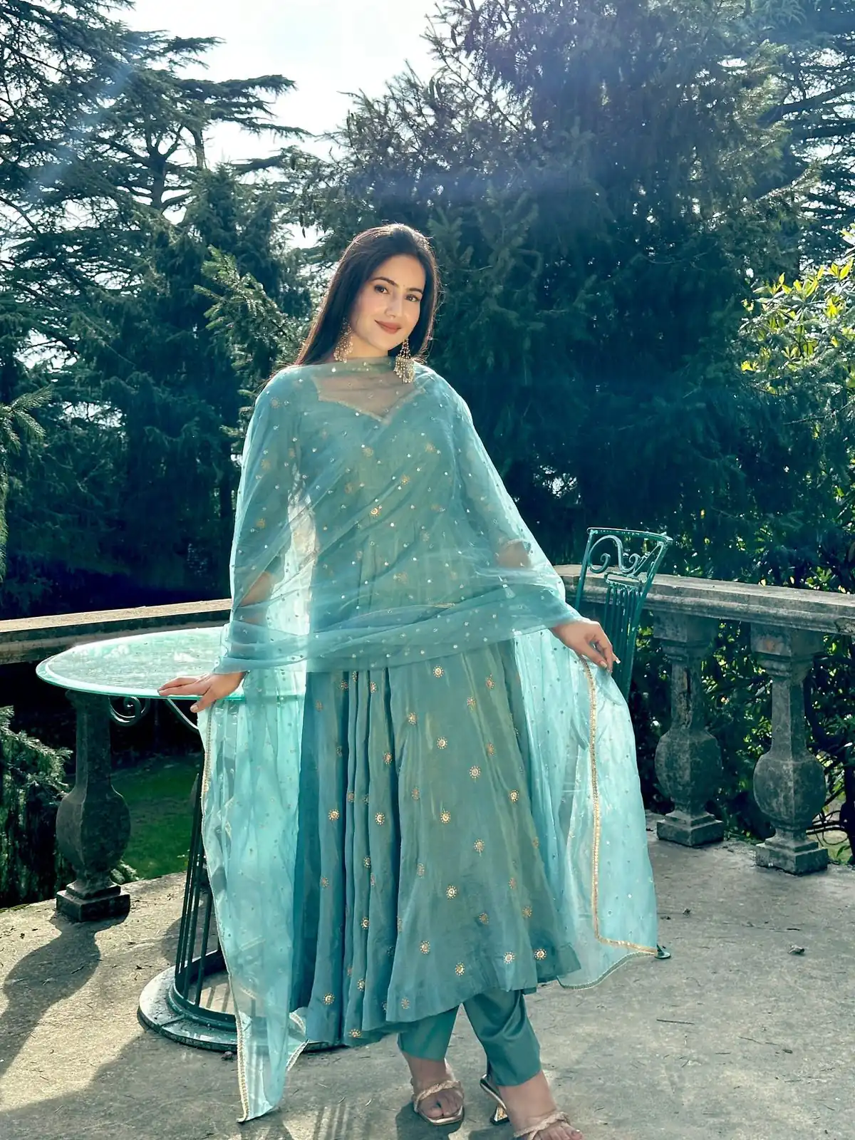 SSR 524 Sky Blue Color Vichitra silk Gown with Bead Work & Lace Work. Now at just ₹1999. Delivery 4-6 Working Days. Shop now. | Gowns, Bollywood Gowns, Creative Gowns, Designer Gowns, Embroidered Gowns, Party Wear Gowns