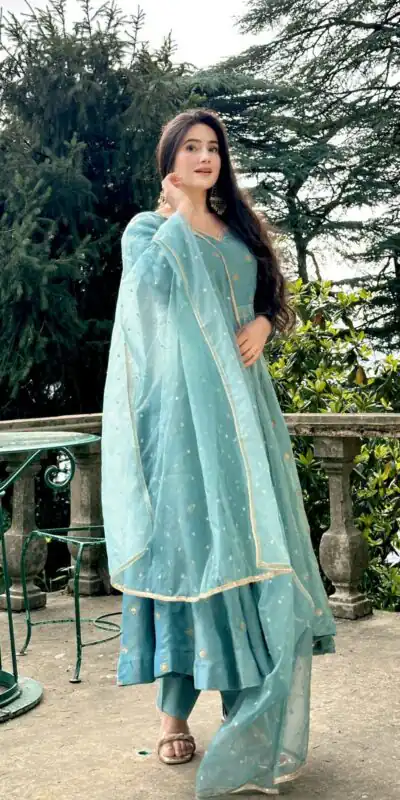 SSR 524 Sky Blue Color Vichitra silk Gown with Bead Work & Lace Work. Now at just ₹1999. Delivery 4-6 Working Days. Shop now. | Gowns, Bollywood Gowns, Creative Gowns, Designer Gowns, Embroidered Gowns, Party Wear Gowns