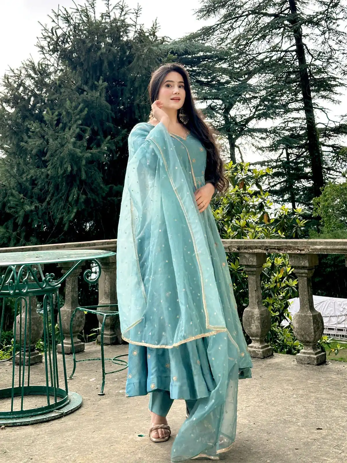 SSR 524 Sky Blue Color Vichitra silk Gown with Bead Work & Lace Work. Now at just ₹1999. Delivery 4-6 Working Days. Shop now. | Gowns, Bollywood Gowns, Creative Gowns, Designer Gowns, Embroidered Gowns, Party Wear Gowns