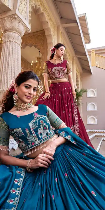 Ram 163 Teal in Color Vichitra Silk Embroidery Work Lehenga Choli . Now at just ₹3049. Delivery 4-6 Working Days. Shop now. | Lehenga, Bollywood Lehenga, Creative Lehenga, Designer Lehenga, Embroidered Lehenga, Party Wear Lehenga