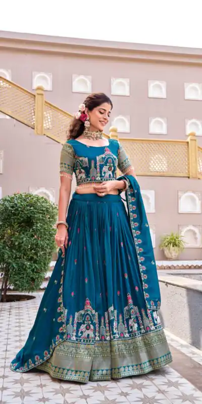 Ram 163 Teal in Color Vichitra Silk Embroidery Work Lehenga Choli . Now at just ₹3049. Delivery 4-6 Working Days. Shop now. | Lehenga, Bollywood Lehenga, Creative Lehenga, Designer Lehenga, Embroidered Lehenga, Party Wear Lehenga