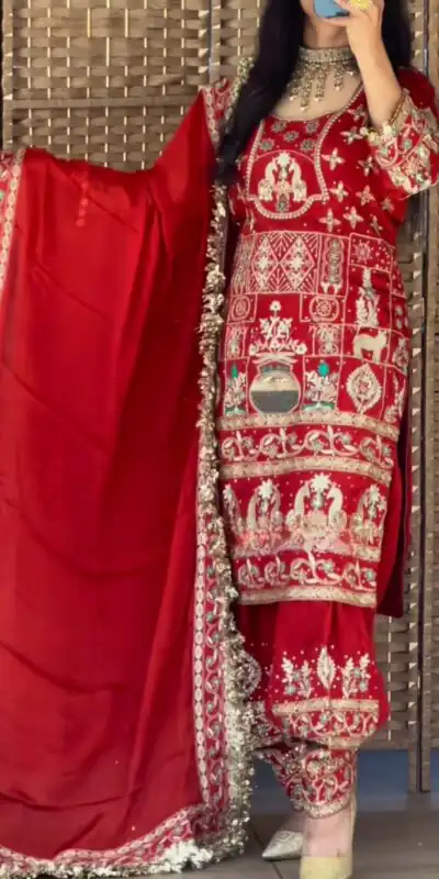 NF 1247 Red in Color Natural Crepe Embroidery Work Salwar Suit . Affordable Price ₹2599. Delivery 4-6 Working Days. Shop now. | Jump Suits, Salwar suit, Casual Suits, Creative suits, Designer Suits, Palazzo Suits, Party Wear Suits, Patiala Suits, Straight Suits