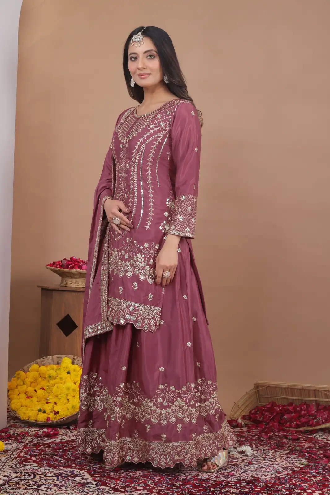 FE 128 Onion Natural Crep Salwar Suit Brown with Embroidery Work. Exclusive Offer ₹2449. Delivery 4-6 Working Days. Shop now. | Jump Suits, Salwar suit, Casual Suits, Creative suits, Designer Suits, Palazzo Suits, Party Wear Suits, Patiala Suits, Straight Suits