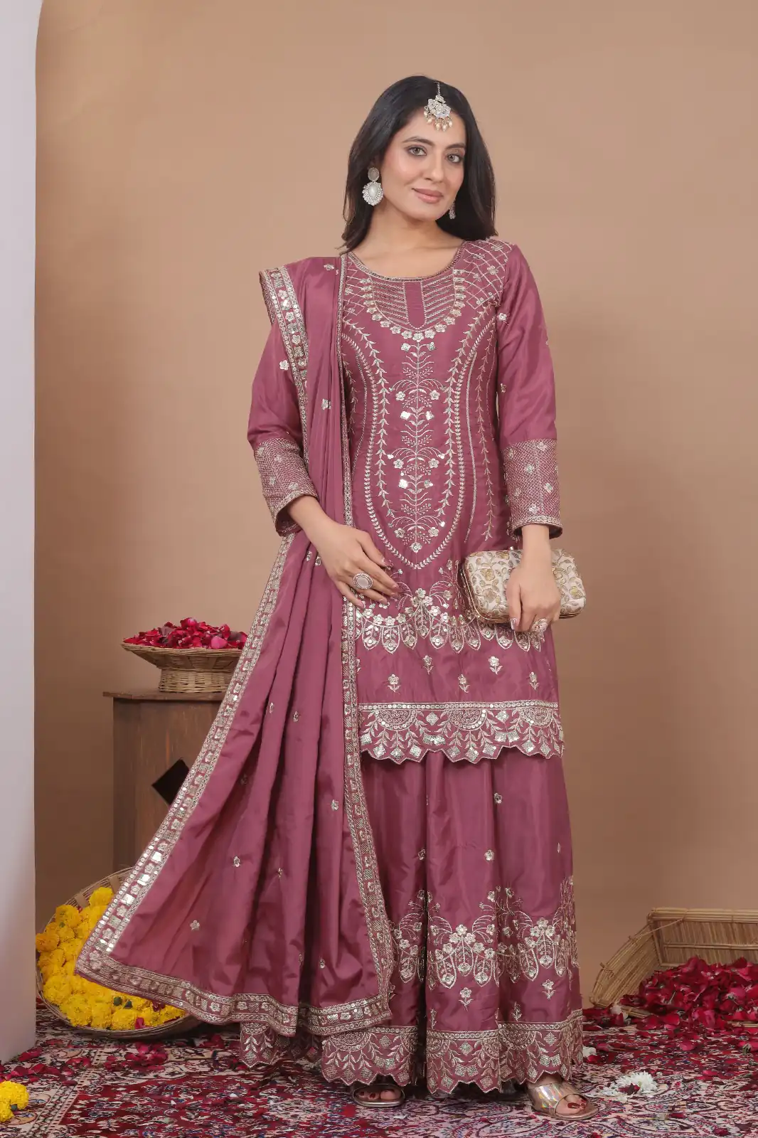 FE 128 Onion Natural Crep Salwar Suit Brown with Embroidery Work. Exclusive Offer ₹2449. Delivery 4-6 Working Days. Shop now. | Jump Suits, Salwar suit, Casual Suits, Creative suits, Designer Suits, Palazzo Suits, Party Wear Suits, Patiala Suits, Straight Suits