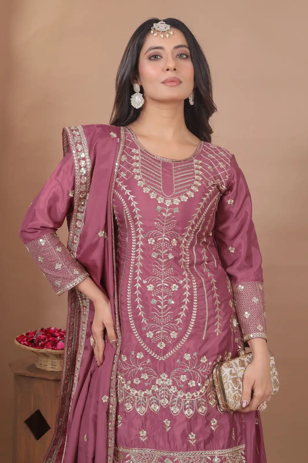 FE 128 Onion Natural Crep Salwar Suit Brown with Embroidery Work. Exclusive Offer ₹2449. Delivery 4-6 Working Days. Shop now. | Jump Suits, Salwar suit, Casual Suits, Creative suits, Designer Suits, Palazzo Suits, Party Wear Suits, Patiala Suits, Straight Suits