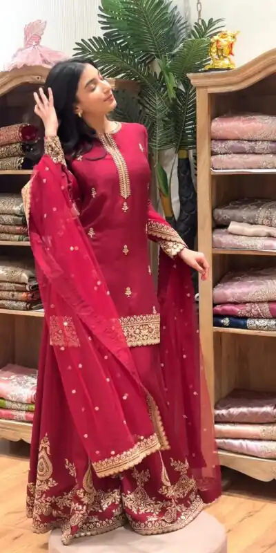 MF 501 Red Natural Crep Salwar Suit Brown with Embroidery Work. Exclusive Offer ₹2549. Delivery 4-6 Working Days. Shop now. | Jump Suits, Salwar suit, Casual Suits, Creative suits, Designer Suits, Palazzo Suits, Party Wear Suits, Patiala Suits, Straight Suits