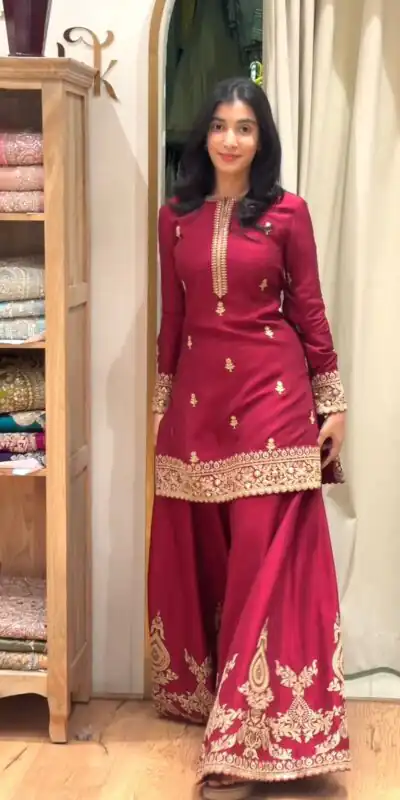 MF 501 Red Natural Crep Salwar Suit Brown with Embroidery Work. Exclusive Offer ₹2549. Delivery 4-6 Working Days. Shop now. | Jump Suits, Salwar suit, Casual Suits, Creative suits, Designer Suits, Palazzo Suits, Party Wear Suits, Patiala Suits, Straight Suits