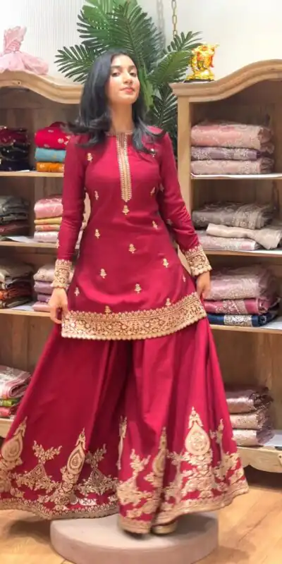 MF 501 Red Natural Crep Salwar Suit Brown with Embroidery Work. Exclusive Offer ₹2549. Delivery 4-6 Working Days. Shop now. | Jump Suits, Salwar suit, Casual Suits, Creative suits, Designer Suits, Palazzo Suits, Party Wear Suits, Patiala Suits, Straight Suits
