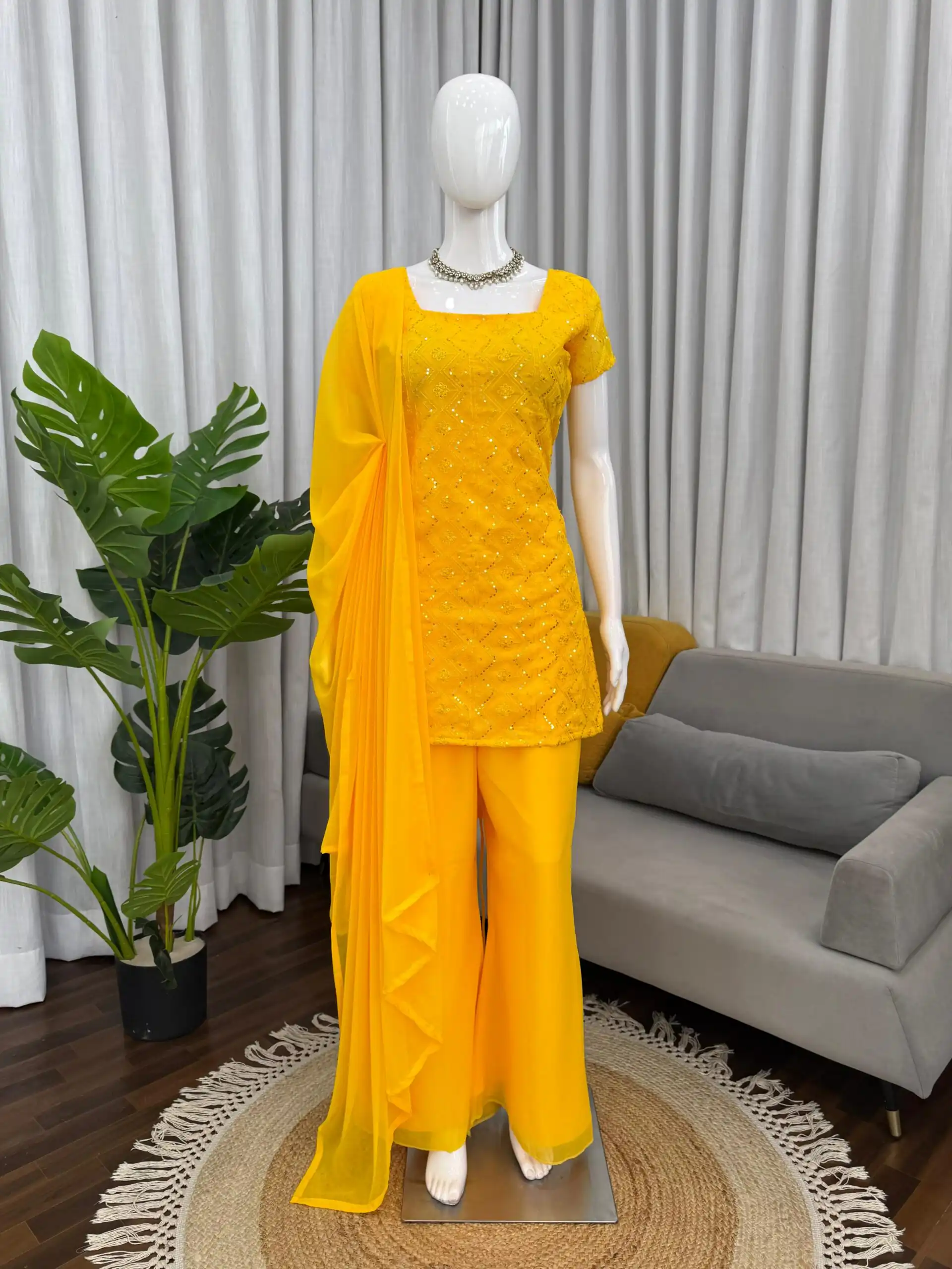 KD 1543 Yellow Faux Georgette Salwar Suit with Designer Work. Introductory Price ₹1949. Delivery 4-6 Working Days. Shop now. | Jump Suits, Salwar suit, Casual Suits, Creative suits, Designer Suits, Palazzo Suits, Party Wear Suits, Patiala Suits, Straight Suits