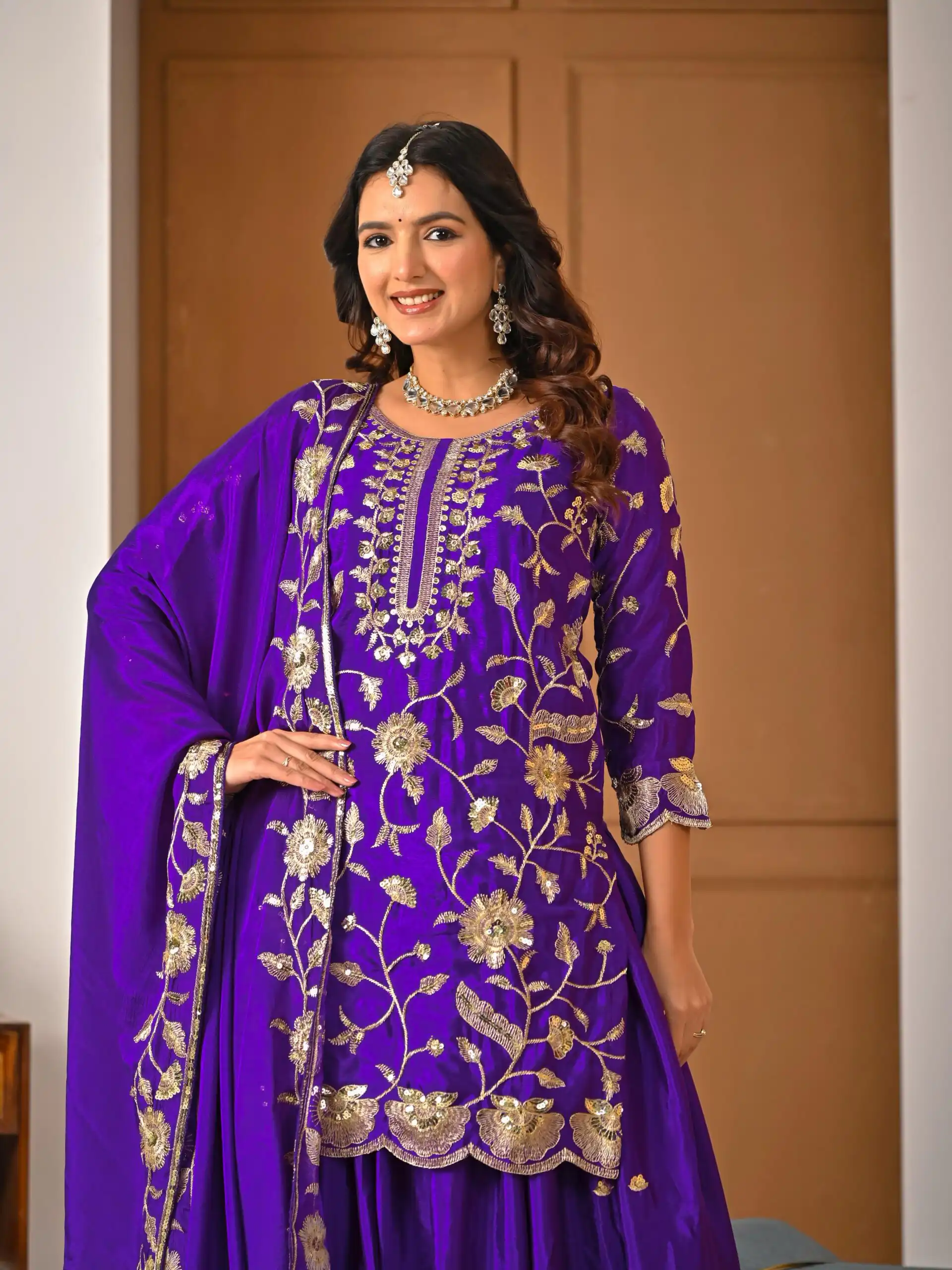 MD 3057 Purple Chinon Silk Salwar Suit with Embroidery Work & Lace Work. Affordable Price ₹2149. Delivery 4-6 Working Days. Shop now. | Jump Suits, Salwar suit, Casual Suits, Creative suits, Designer Suits, Palazzo Suits, Party Wear Suits, Patiala Suits, Straight Suits