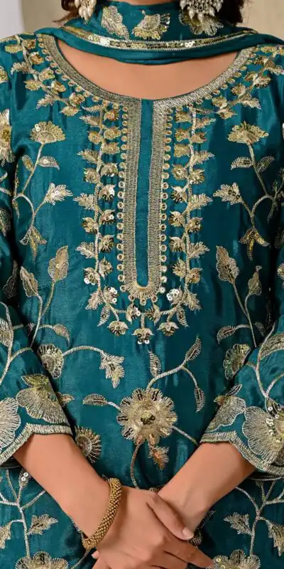 MD 3057 Teal Chinon Silk Salwar Suit with Embroidery Work & Lace Work. Affordable Price ₹2149. Delivery 4-6 Working Days. Shop now. | Jump Suits, Salwar suit, Casual Suits, Creative suits, Designer Suits, Palazzo Suits, Party Wear Suits, Patiala Suits, Straight Suits