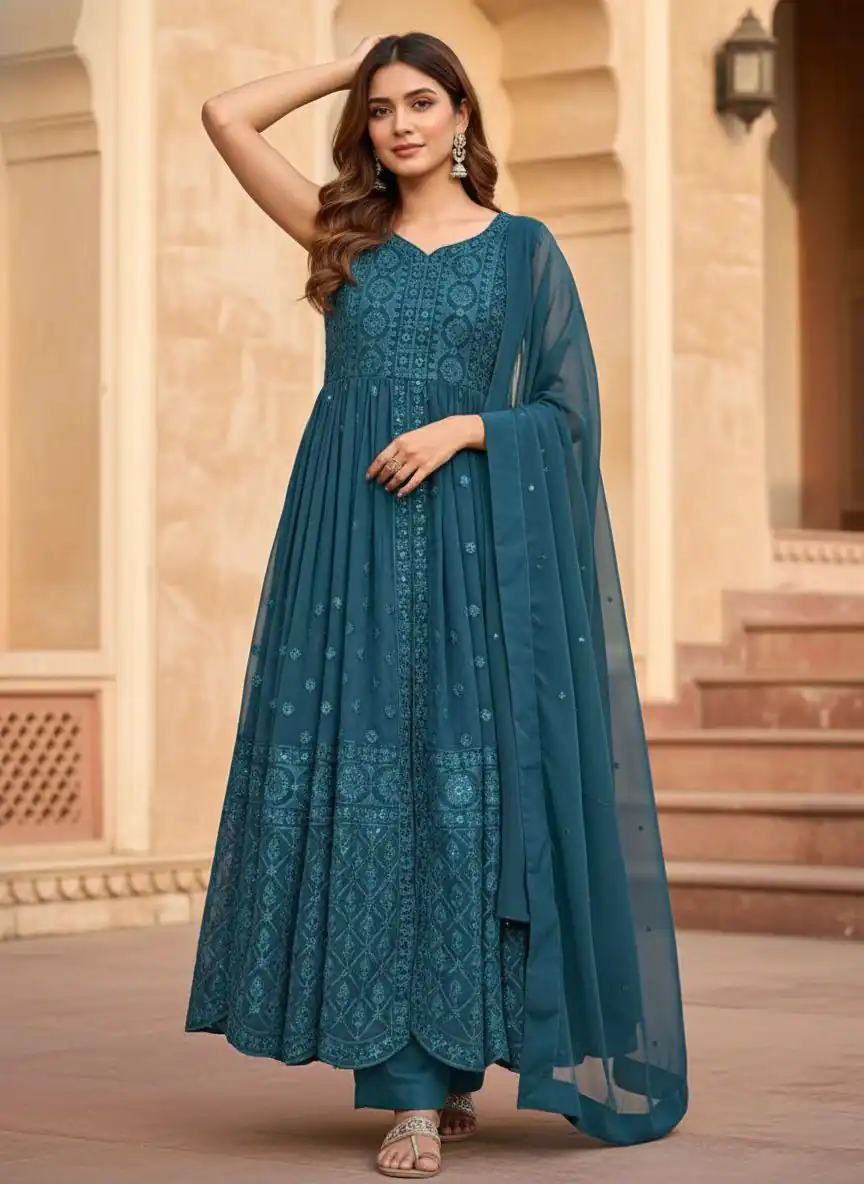 ST 173 Teal Georgette Digital Print Sequence Work Salwar Suit. online Get it for ₹2149. Delivery 4-6 Working Days. Shop now. | Jump Suits, Salwar suit, Casual Suits, Creative suits, Designer Suits, Palazzo Suits, Party Wear Suits, Patiala Suits, Straight Suits
