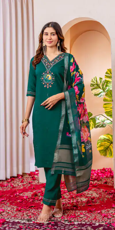 DIVA 112 Teal Green Marina Silk Salwar Suit with Embroidery Work. Introductory Price ₹1999. Delivery 4-6 Working Days. Shop now. | Jump Suits, Salwar suit, Casual Suits, Creative suits, Designer Suits, Palazzo Suits, Party Wear Suits, Patiala Suits, Straight Suits