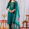 Teal Viscose Silk Thread Embroider Work Salwar Suit
