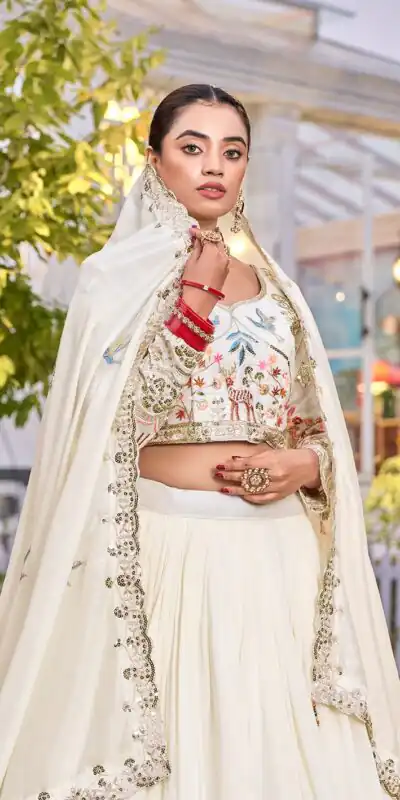 Ram 162 White in Color Vichitra Silk Embroidery Work Lehenga Choli . Now at just ₹3149. Delivery 4-6 Working Days. Shop now. | Lehenga, Bollywood Lehenga, Creative Lehenga, Designer Lehenga, Embroidered Lehenga, Party Wear Lehenga