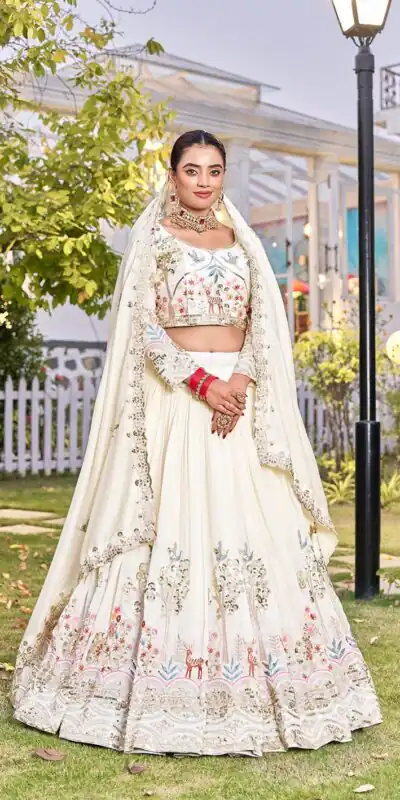 Ram 162 White in Color Vichitra Silk Embroidery Work Lehenga Choli . Now at just ₹3149. Delivery 4-6 Working Days. Shop now. | Lehenga, Bollywood Lehenga, Creative Lehenga, Designer Lehenga, Embroidered Lehenga, Party Wear Lehenga
