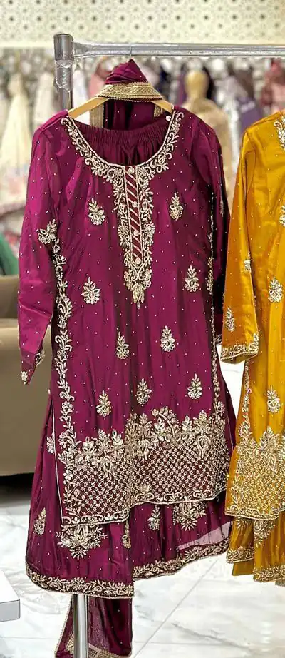 NF 1249 Wine Color Chinon Silk Salwar Suit with Embroidery Work. Online Get it for ₹2149. Delivery 4-6 Working Days. Shop now. | Jump Suits, Salwar suit, Casual Suits, Creative suits, Designer Suits, Palazzo Suits, Party Wear Suits, Patiala Suits, Straight Suits