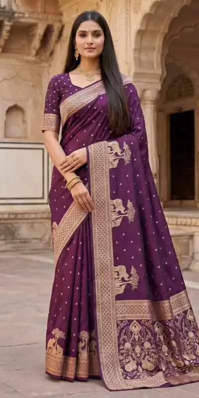Wine Pure Banarasi Silk Zari Lace Work Saree