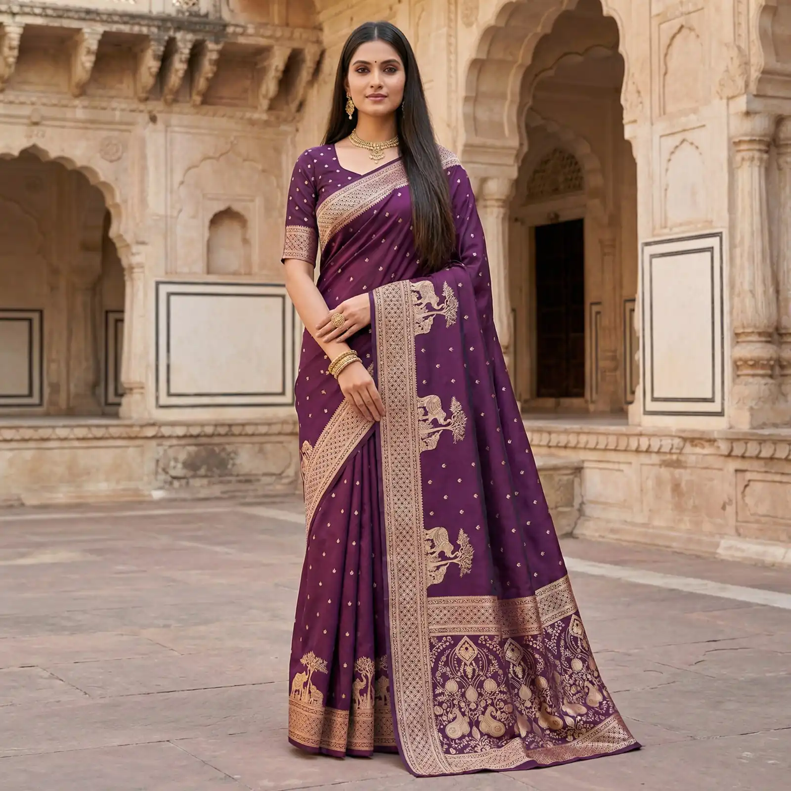 Wine Pure Banarasi Silk Zari Lace Work Saree