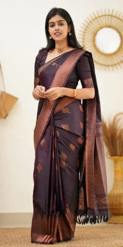 Wine Soft Lichi Silk Jacquard Rich Pallu Saree