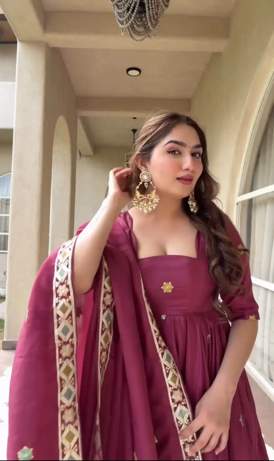 Aglow Red Natural Crep Embroidery Work Anarkali Suit - Image 7