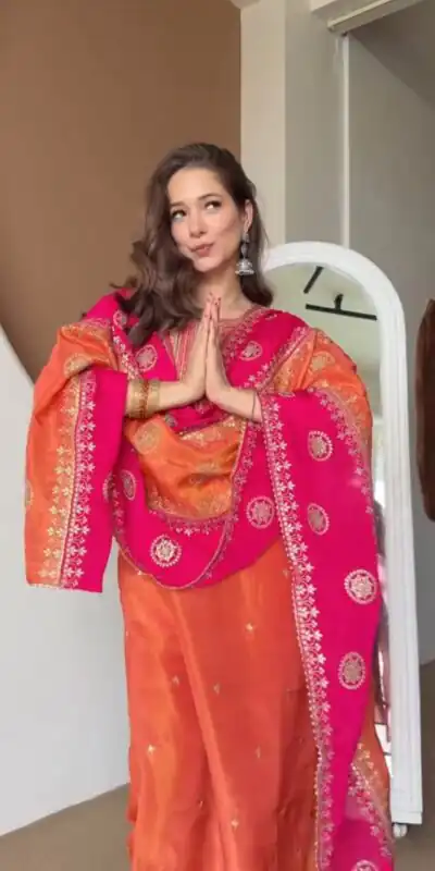 Alternative view of Alluring Orange Chinon Embroidery Work Salwar Suit