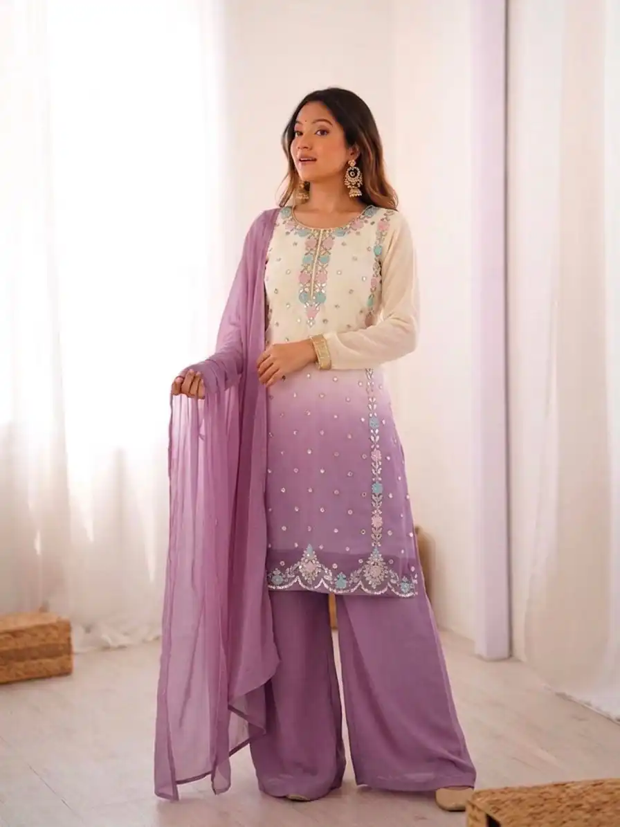 Amazing Lavender Faux Georgette Embroider Work Salwar Suit - Image 4