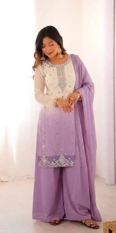 Amazing Lavender Faux Georgette Embroider Work Salwar Suit