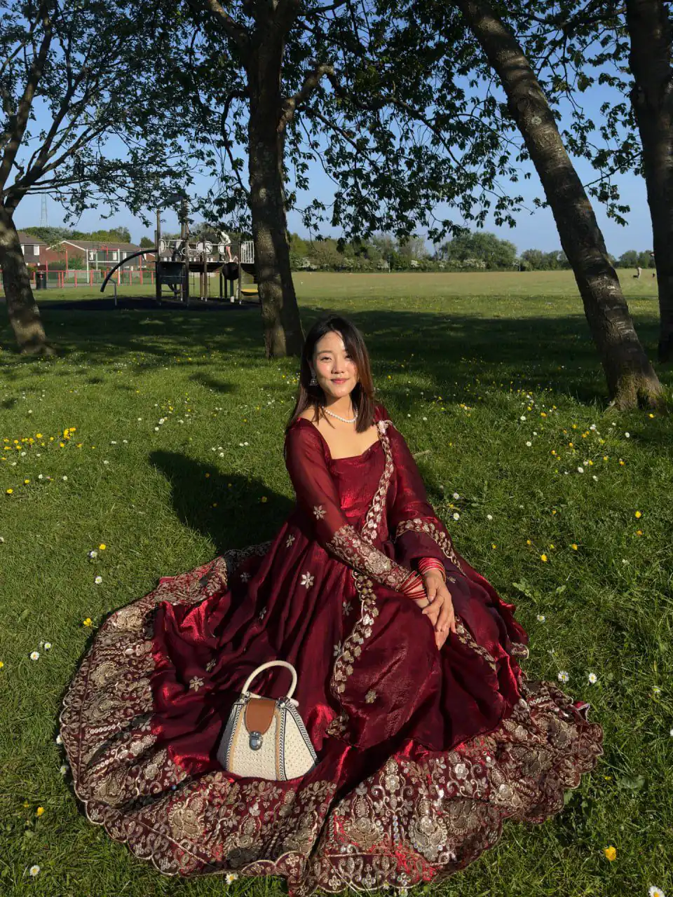 Beautiful Red Fendy Silk Thread Work Anarkali Suit - Image 2