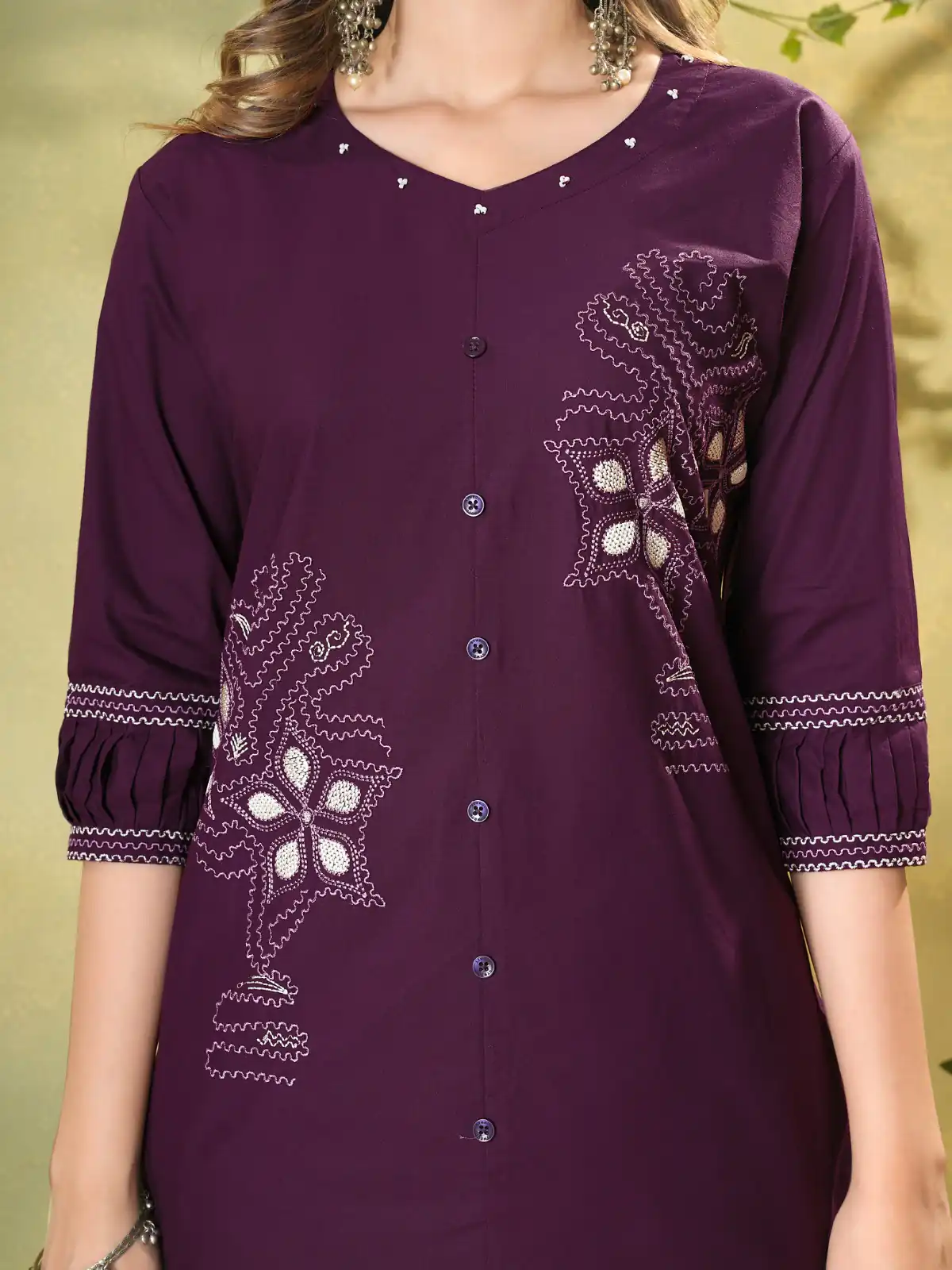 Beautiful Wine Pure Cotton Multi Thread Work Kurti - Image 4