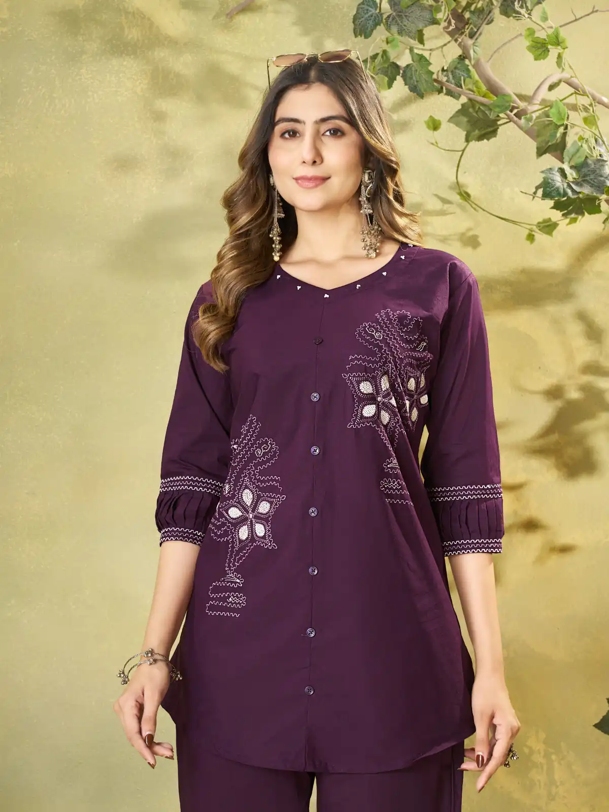 Beautiful Wine Pure Cotton Multi Thread Work Kurti - Image 2