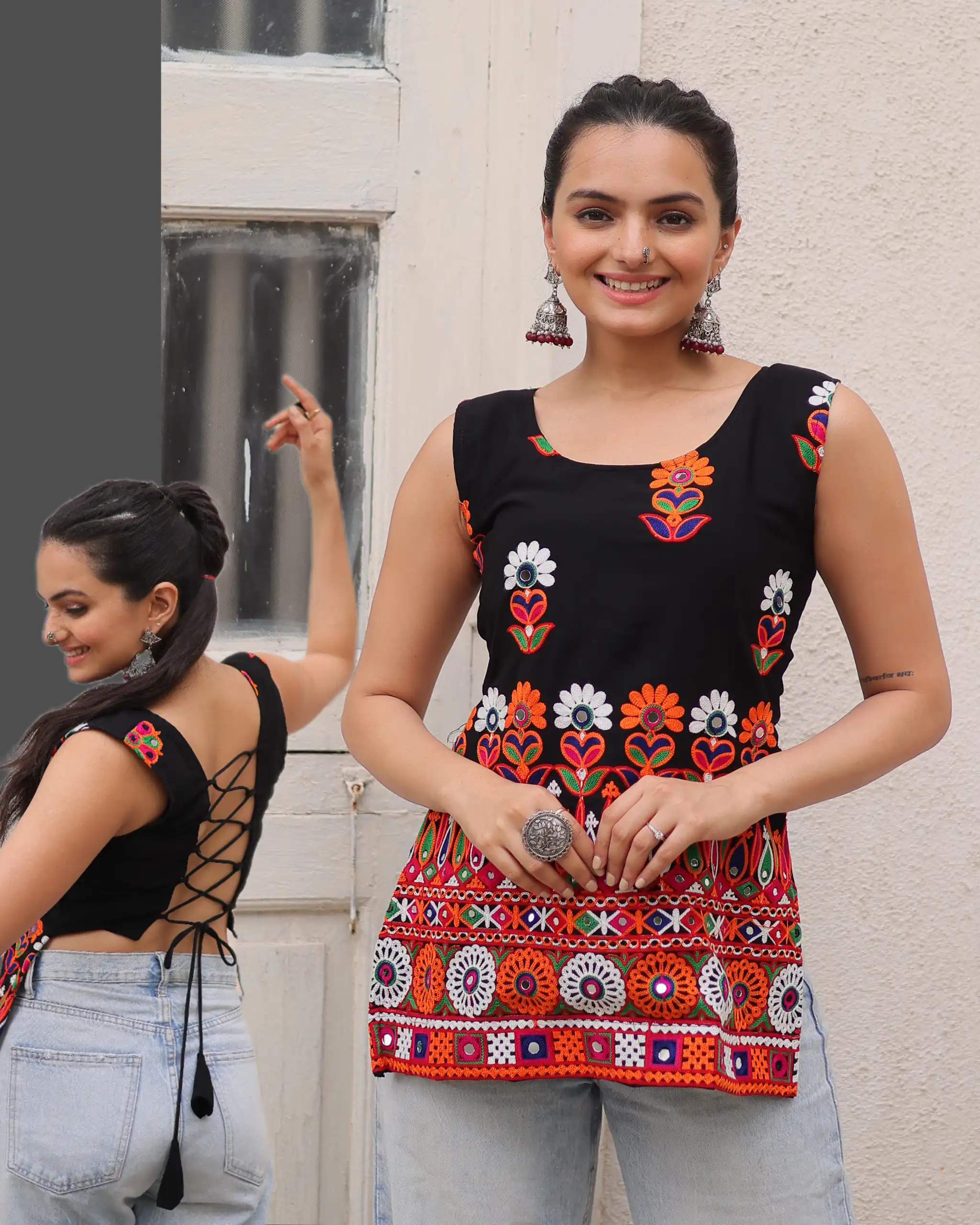 Classic Black Georgette Gamthi Work Kurti - Image 7