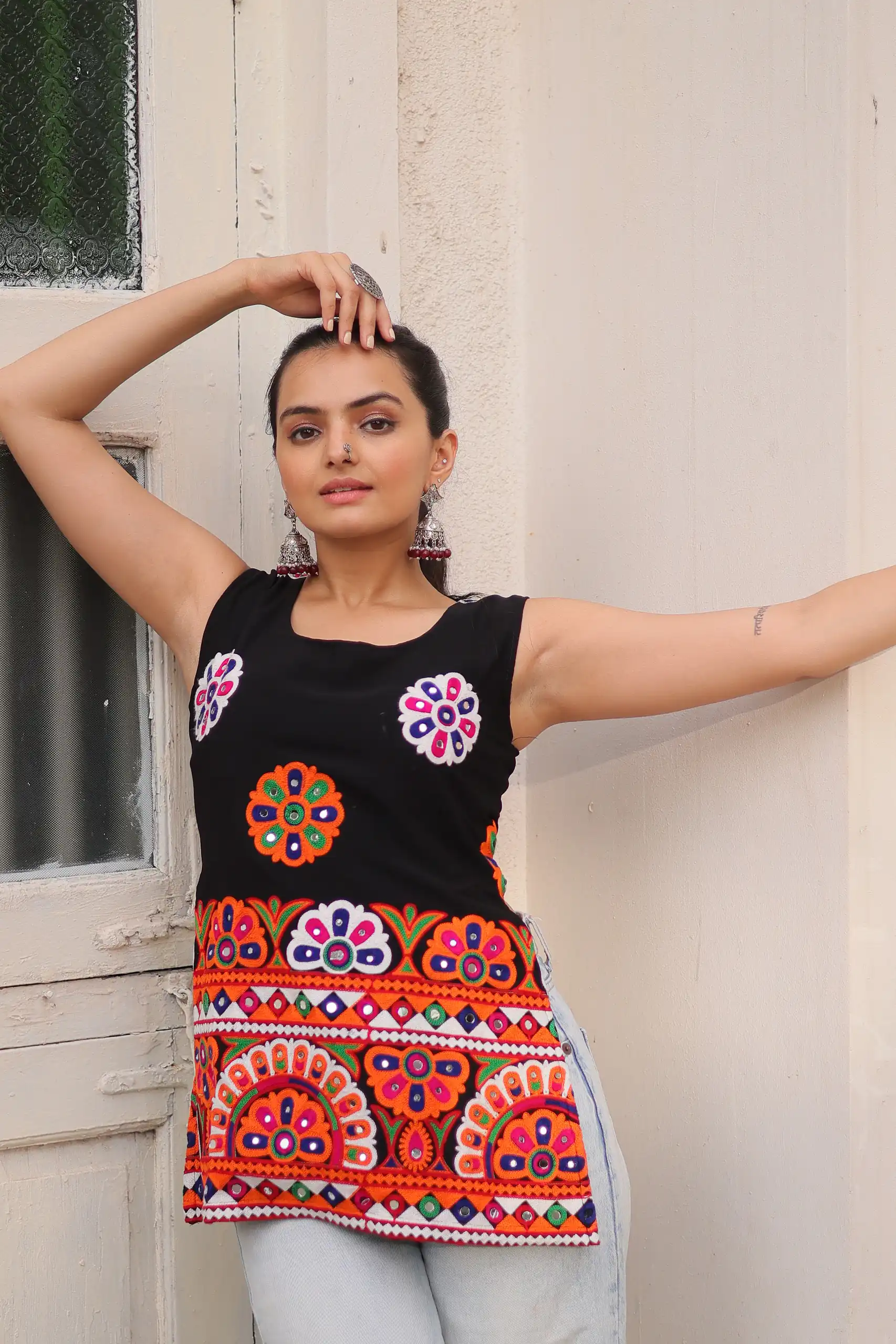 Classic Black Georgette Gamthi Work Kurti