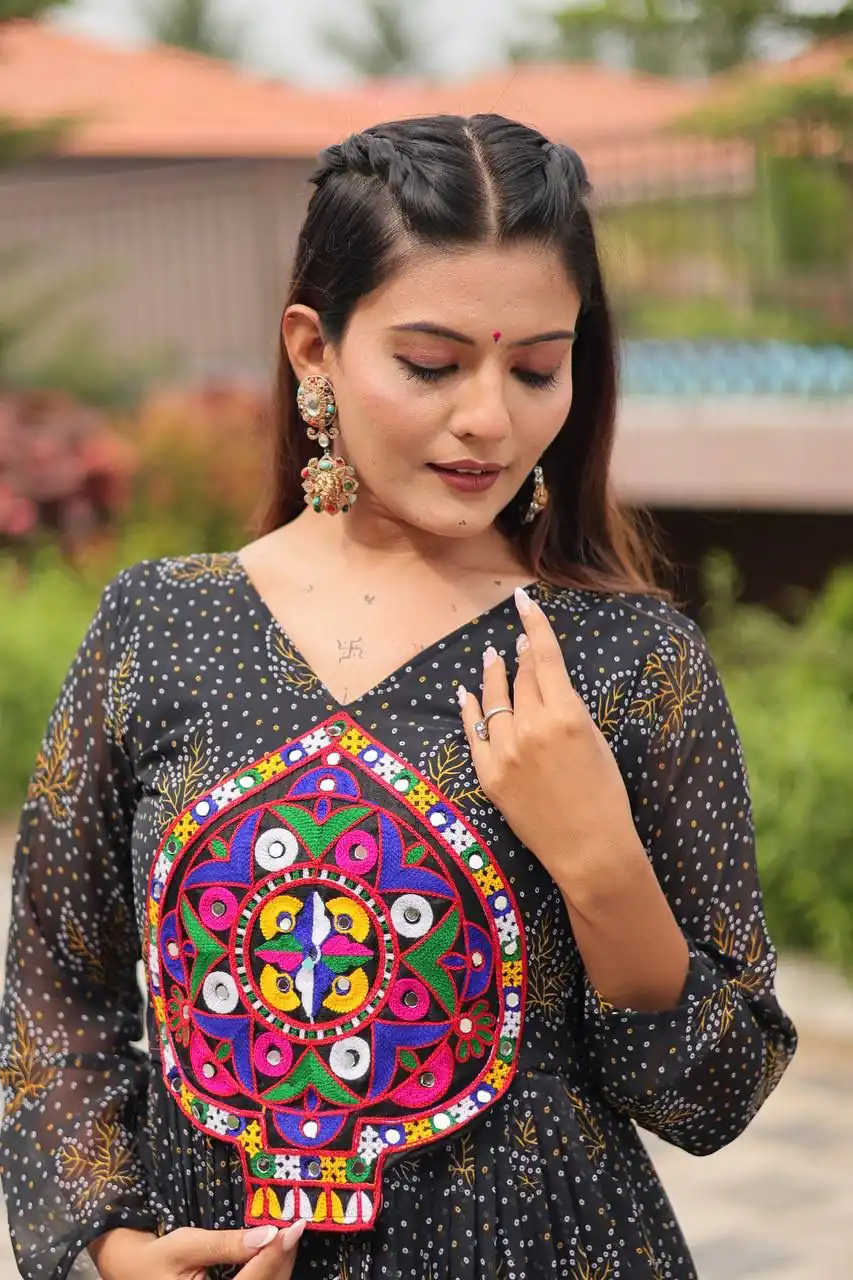 Cool Black Faux Georgette Gamathi Work Gown - Image 3