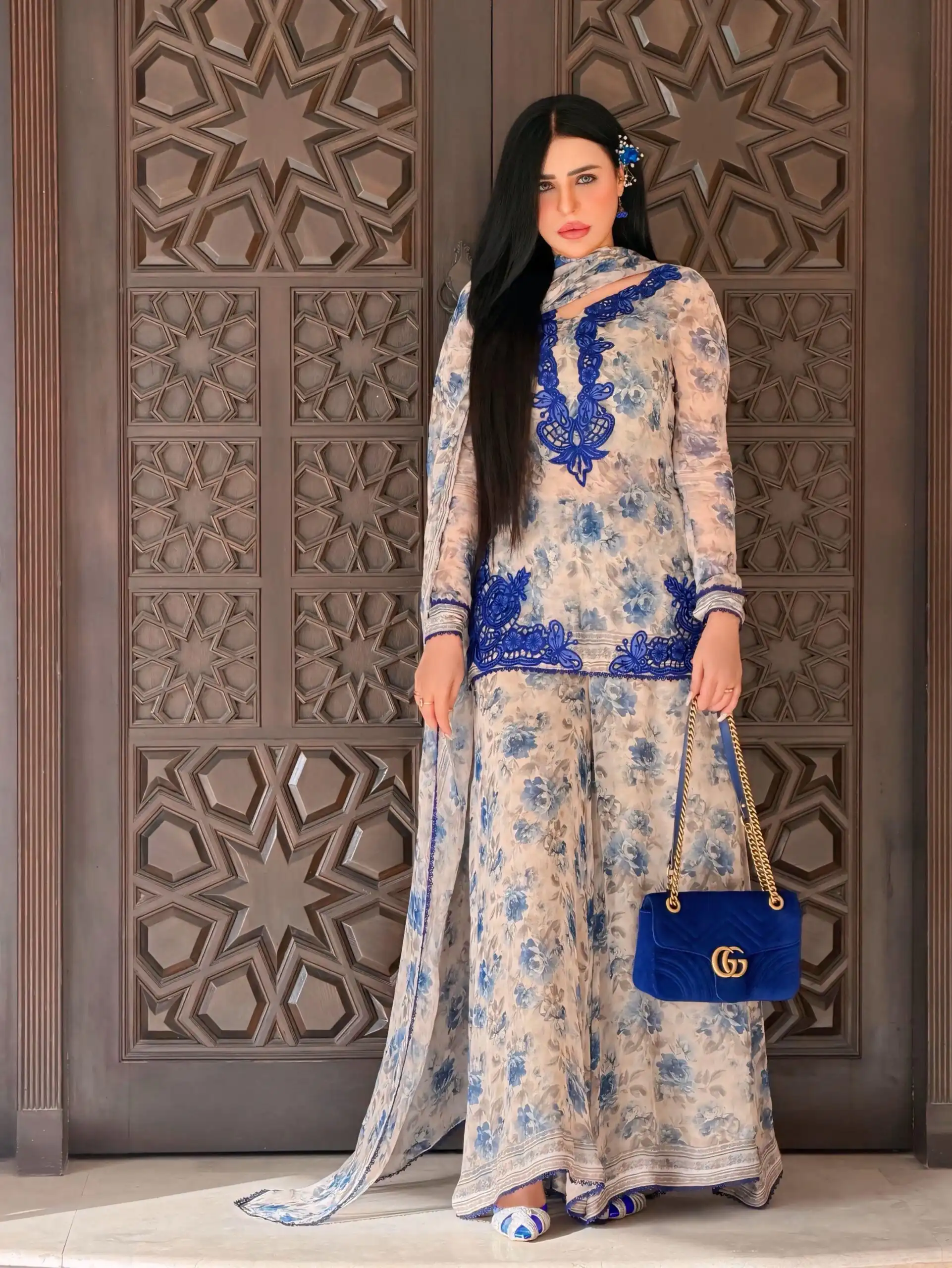 Cool Cream Faux Georgette Embroider Work Salwar Suit