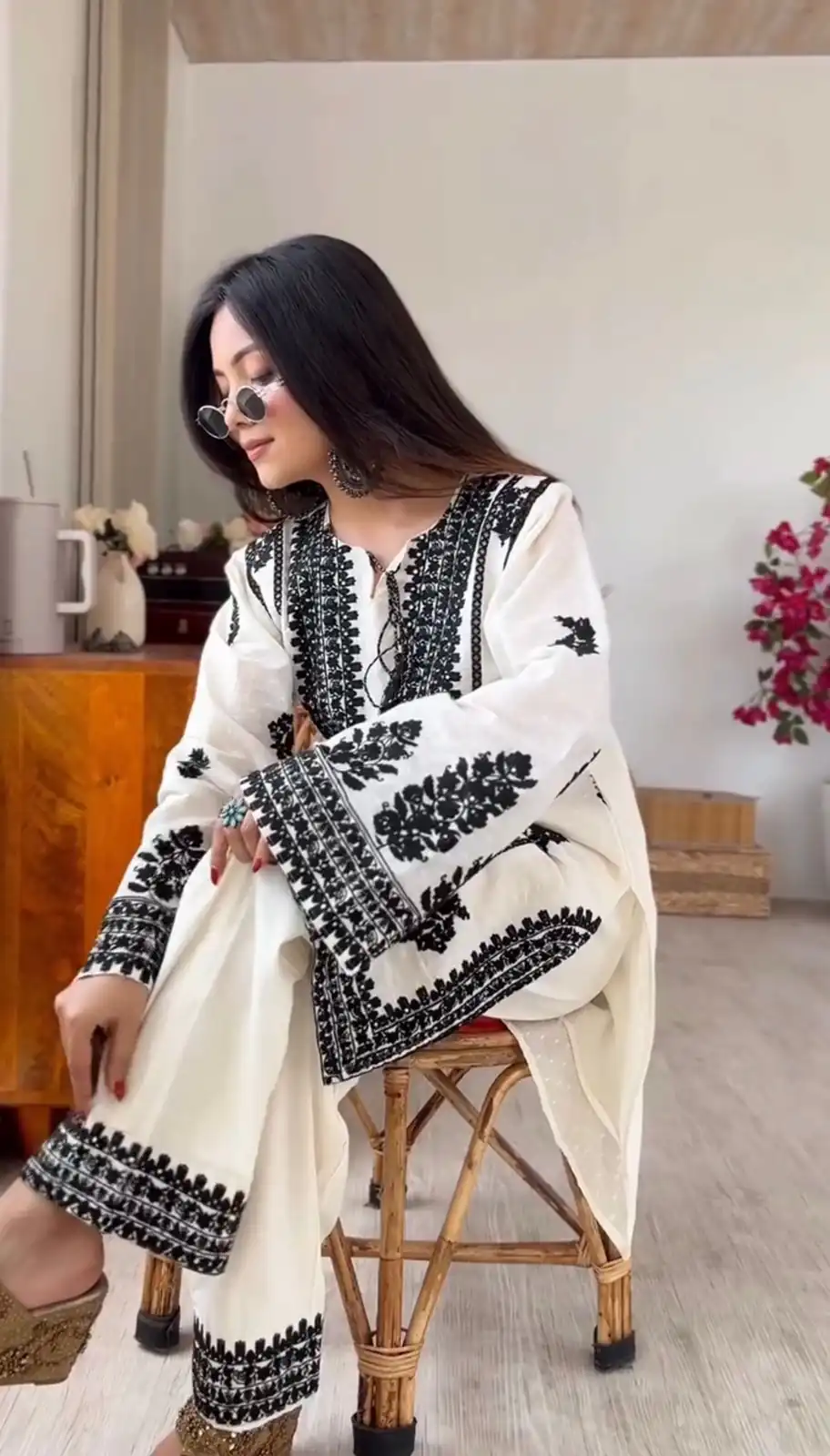 Cool White Rayon Butti Silk Embroidery Work Salwar Suit - Image 5