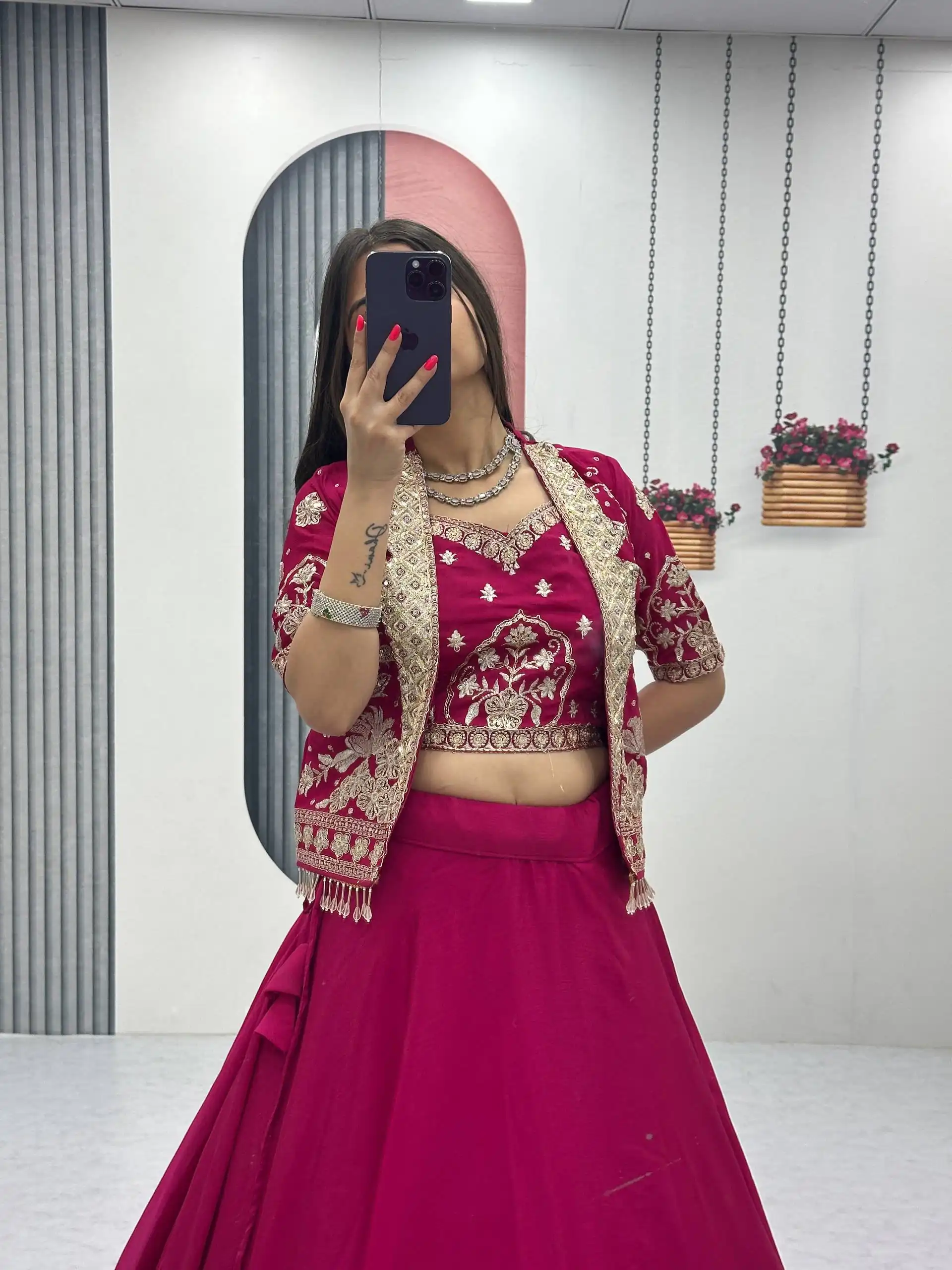 Fancy Pink Chinon Embroidery Work Lehenga Choli - Image 4