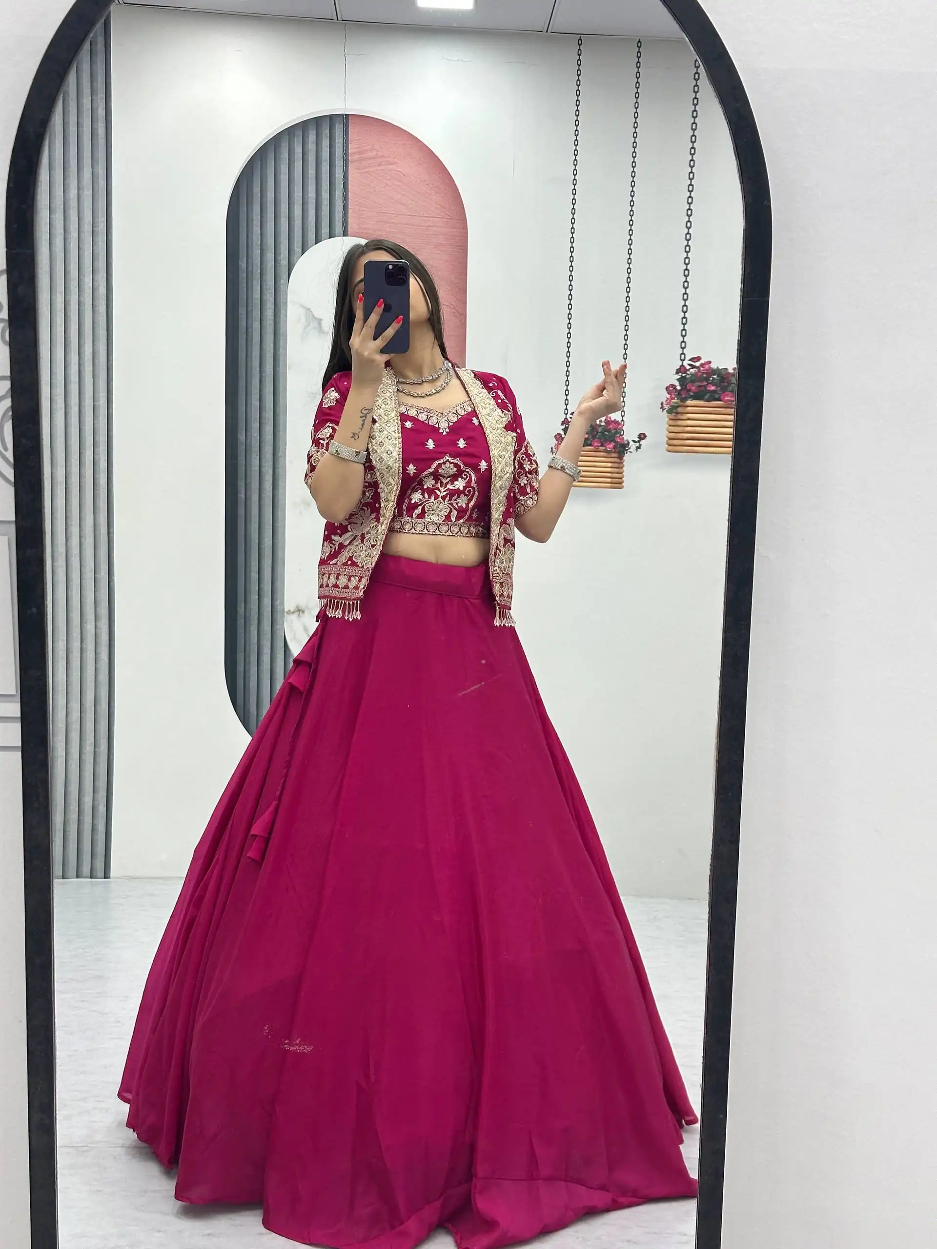 Fancy Pink Chinon Embroidery Work Lehenga Choli