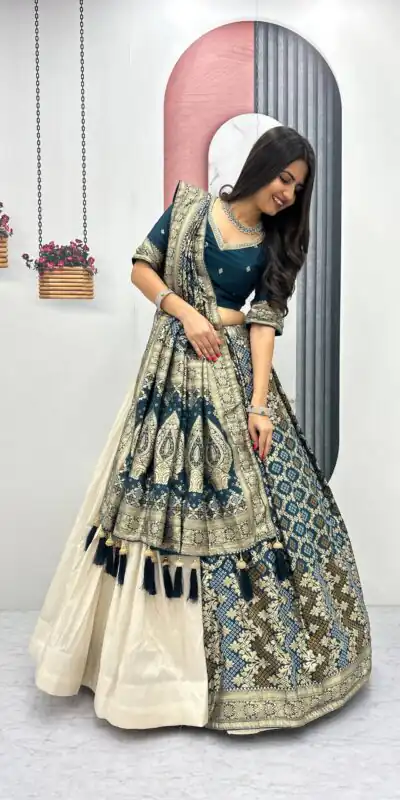 Alternative view of Fancy Teal Jacquard Silk Moti Work Lehenga Choli