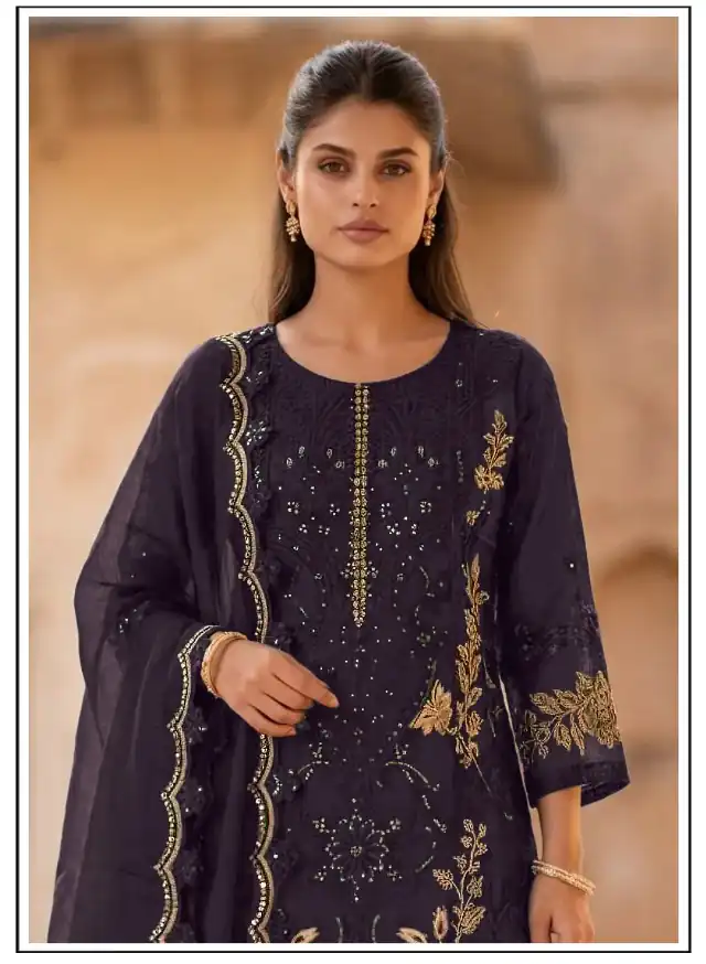 Fancy Wine Crunchy Embroidery Work Salwar Suit - Image 2
