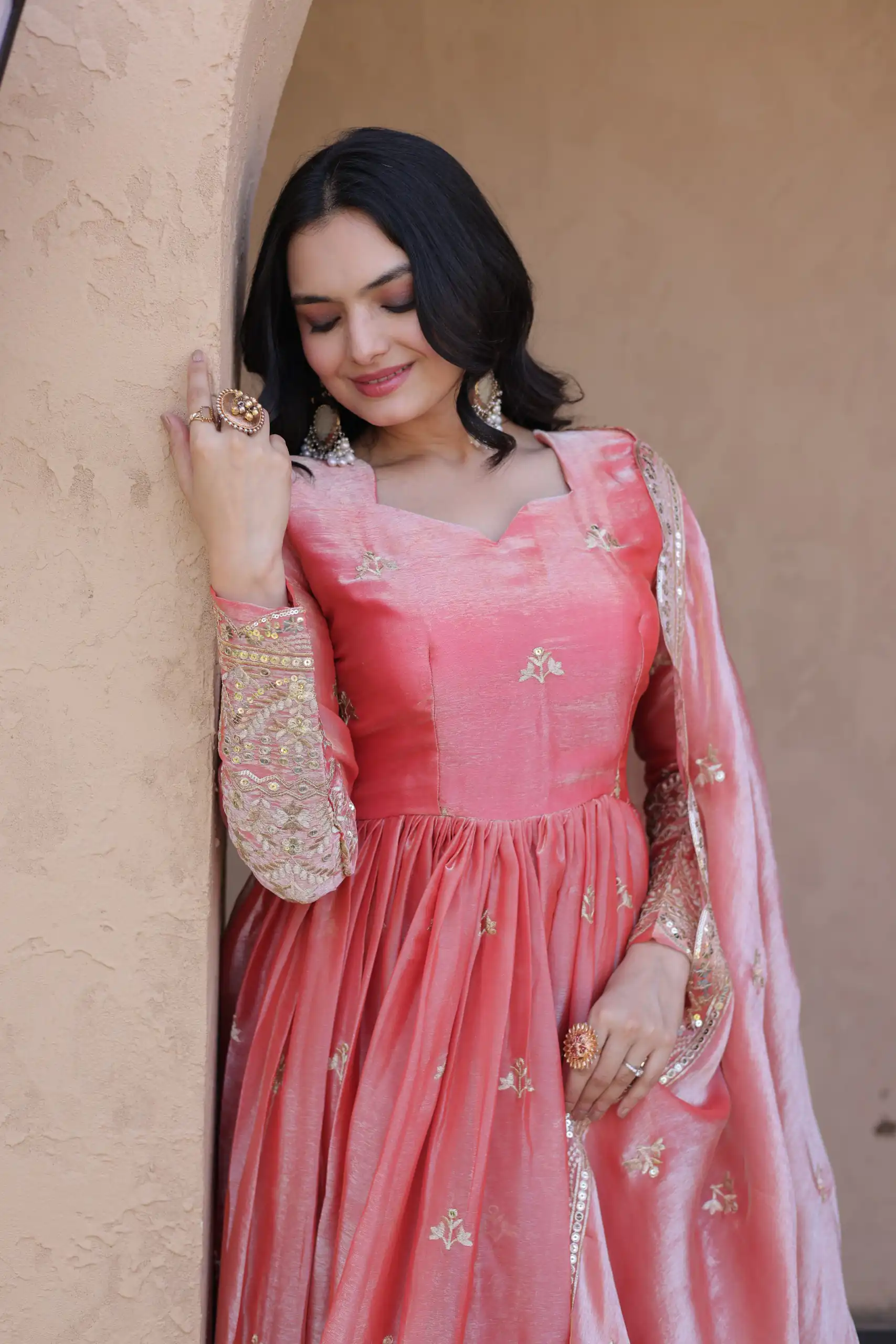 Perfect Gajri Fendi Silk Embroidery Zari Work Gown - Image 5