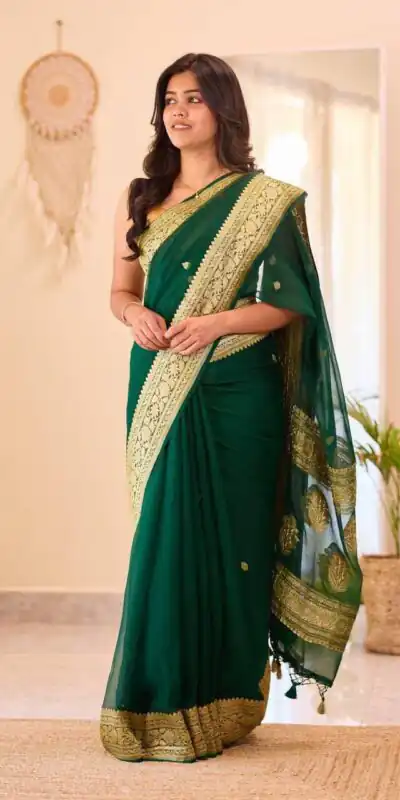 Perfect Green Soft Lilan Slab Jacquard Work Saree