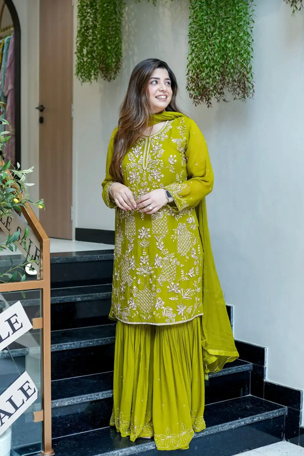 Pretty Green Faux Georgette Embroidery Work Salwar Suit