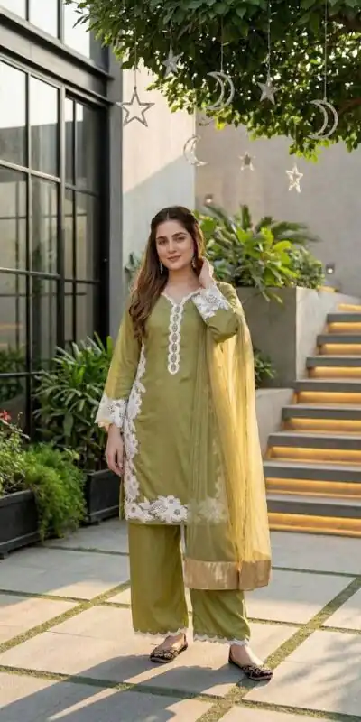 Alternative view of Pretty Mehandi Natural Silk Embroidery Work Salwar Suit