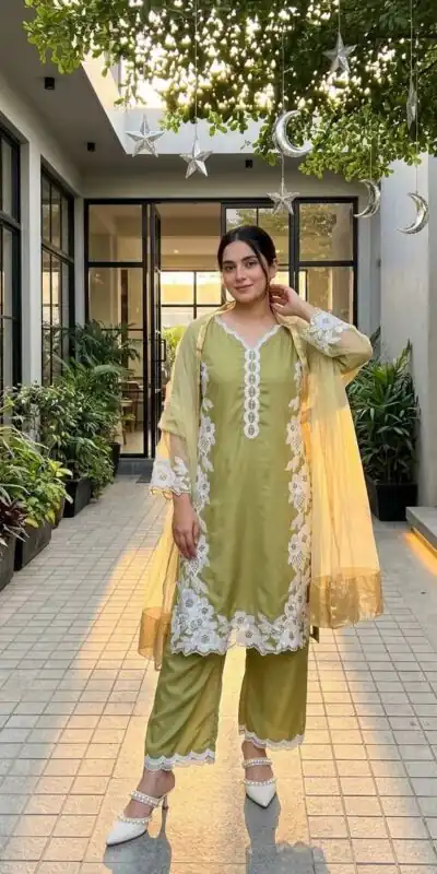 Pretty Mehandi Natural Silk Embroidery Work Salwar Suit