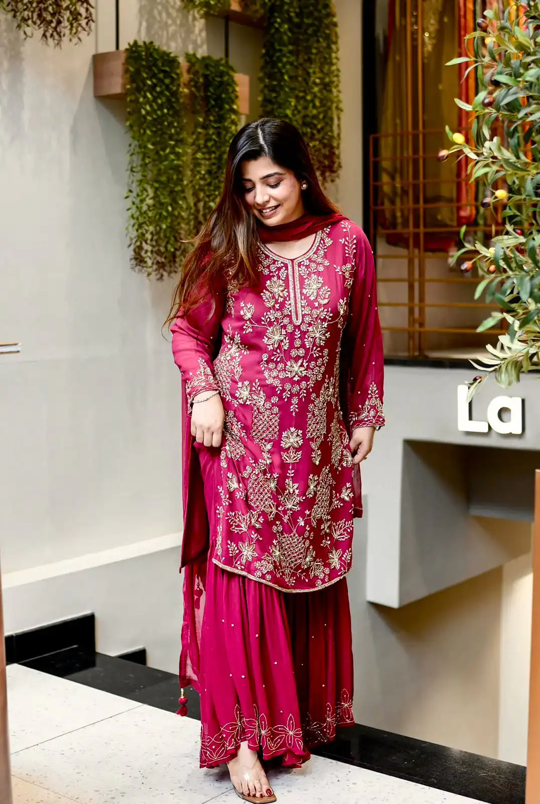Pretty Pink Faux Georgette Embroidery Work Salwar Suit - Image 3