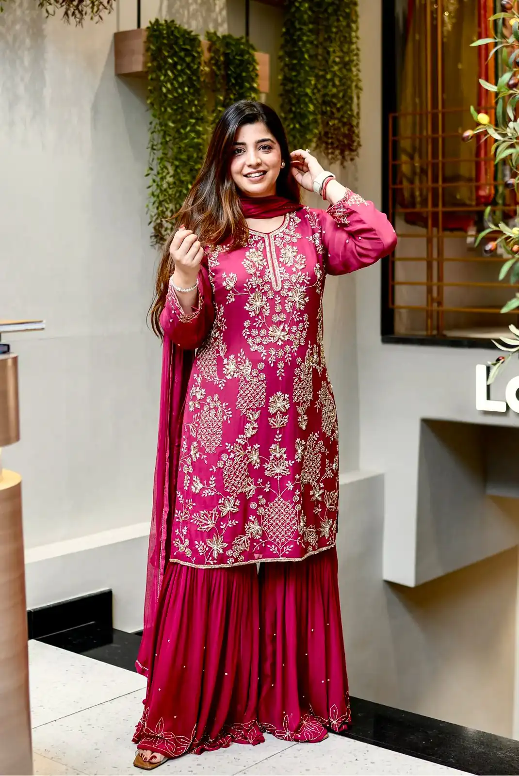 Pretty Pink Faux Georgette Embroidery Work Salwar Suit - Image 4